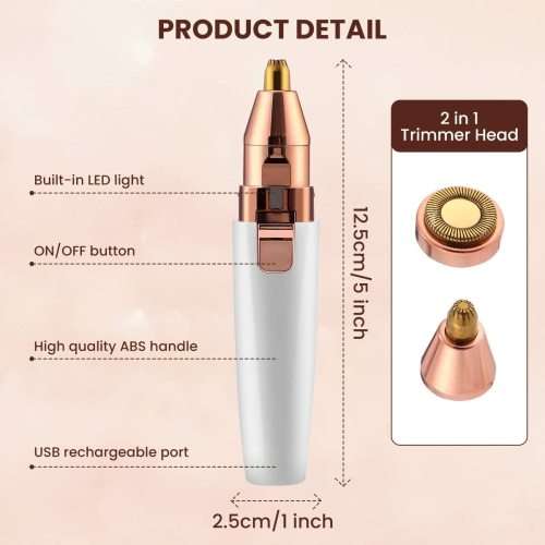 2-in-1 Painless Eyebrow Trimmer and Facial Hair Remover- Rechargeable
