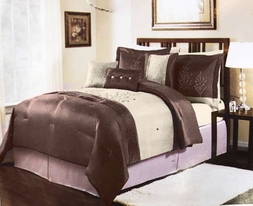 Queen Size MOOI MOOI Luxurious Dark Brown 5 Piece Quilt & Comforter Set(Mink Blanket at the back)
