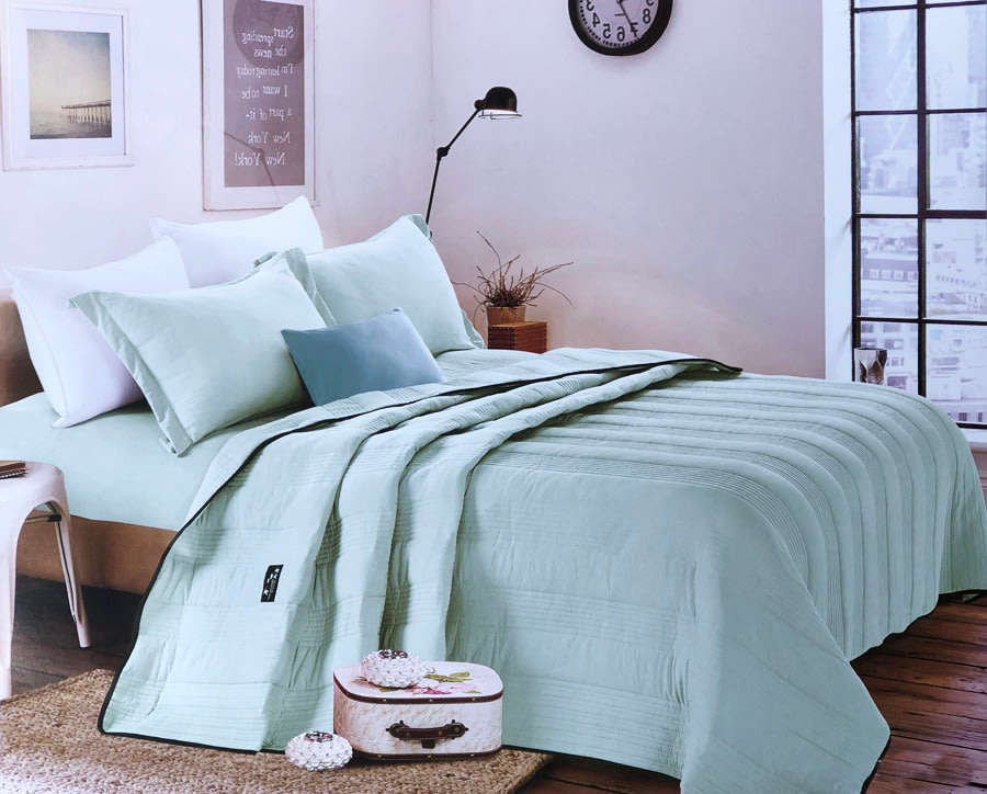 4 Piece King Size Pre-washed Quilt Set Polyester Material - Light Aqua