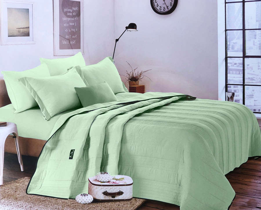 4 Piece King Size Pre-washed Quilt Set Polyester Material - Moss Green