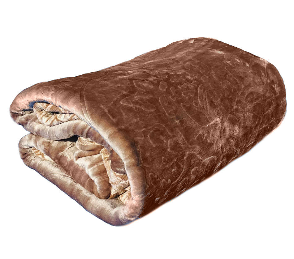 Super Soft 3 PLY HEAVY Quality Mink & Embossed Blanket - Brown (235x210cm)