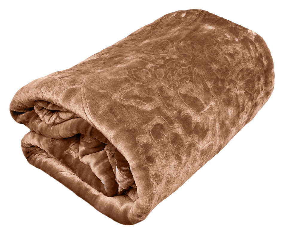 Super Soft 3 PLY HEAVY Quality Mink & Embossed Blanket - Brown (235x210cm)