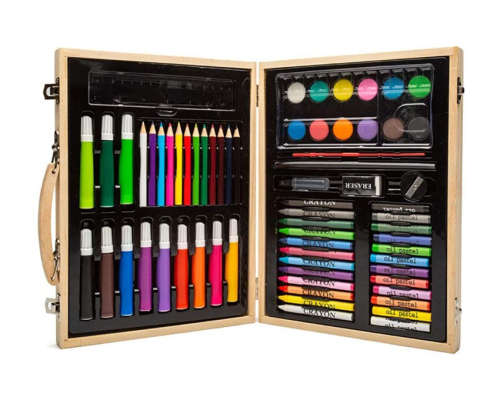 68 piece Kids Art Set in Wooden Box- Art Supplies for Drawing and Painting