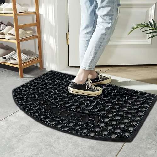 Anti-Slip Durable Heavy Duty Rubber Welcome Doormat: Black (80x50cm)