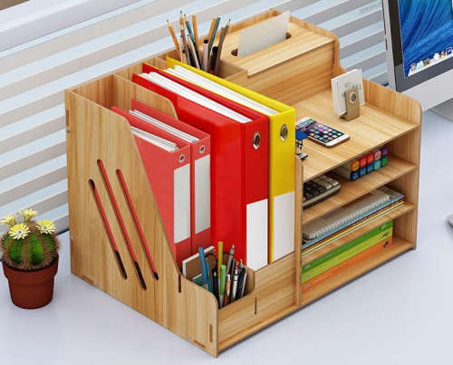 Multi-function Desktop Organizer Wooden Storage Box
