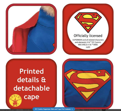 DC Comics Superman Shirt and Cape Pet Costume - L