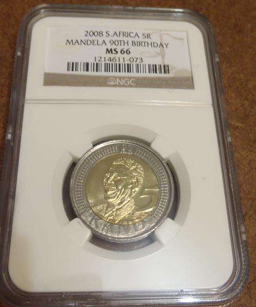 NGCMS66 2008 Mandela 90th Birthday R5 Coins