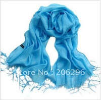 Turquoise Linen Fringe Scarf / Shawl / Wrap