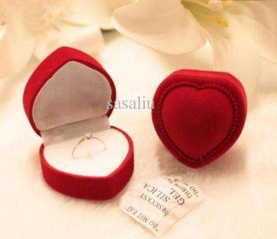 Red Velvet Heart Shaped Ring Box