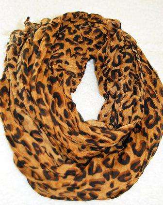 Chic Leopard Print Crinkle Cotton Scarf - Mustard