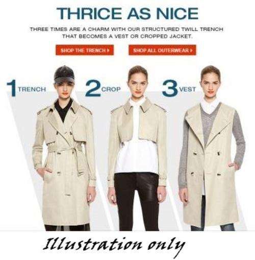 3-in-1 CONVERTABLE TRENCH COAT - Size: 34