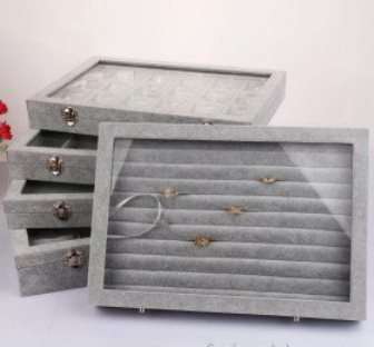 LIMITED EDITION: Grey Suede Ring Tray Organizer With Glass Lid