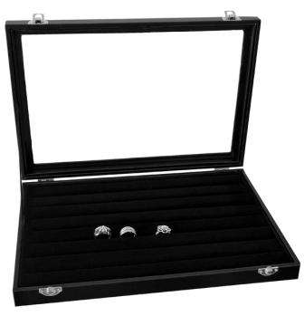 Touch Leather Glass Top Jewelry Ring Display Case