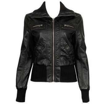 Rosebud Faux Leather Bomber Jacket - Size 34