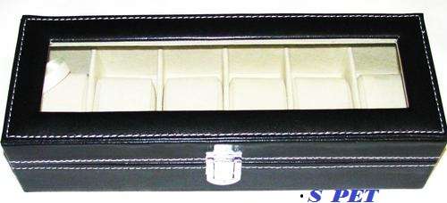 Black Leather Case For 6 Watches