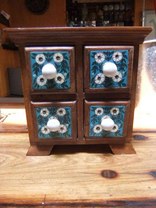 Wooden Spice Cubboard with ceramic inlay. Beautifull!!