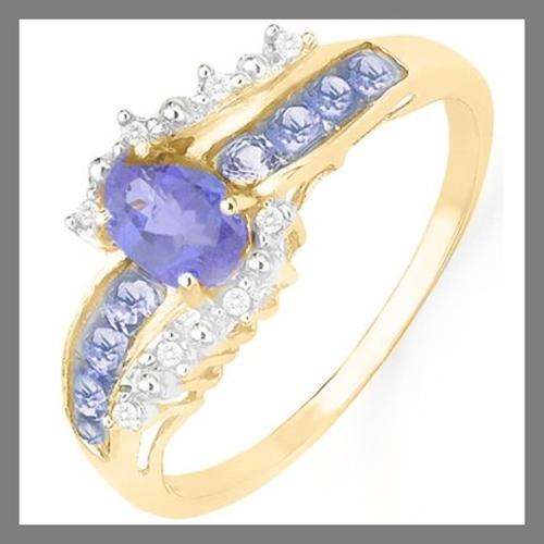 BEAUTIFUL 10CT SOLID YELLOW GOLD RING WITH TANZANITES+ DIAMONDS