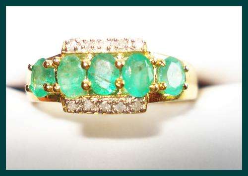 LOVELY EMERALDS  AND DIAMONDS .925 STERLING SILVER RING   W/14CT GP