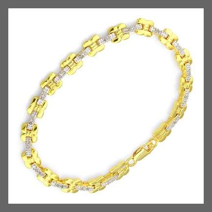 LOVELY SOLID 0.925 STERLING SILVER BRACELET/14CTGOLD AND 34 DIAMONDS   0.197 CT