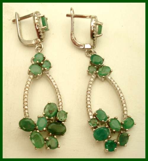 EXQUISITE  STERLING SILVER EARRINGS WITH GENUINE EMERALDS