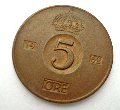SWEDEN -  1962   5 ORE   - GUSTAF V1 ADOLF  SVERIGES KONUNG