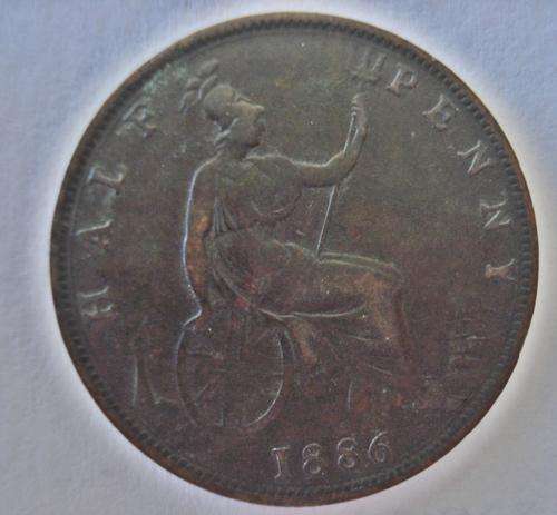 1886  GREAT  BRITAIN  HALF PENNY  - BRONZE