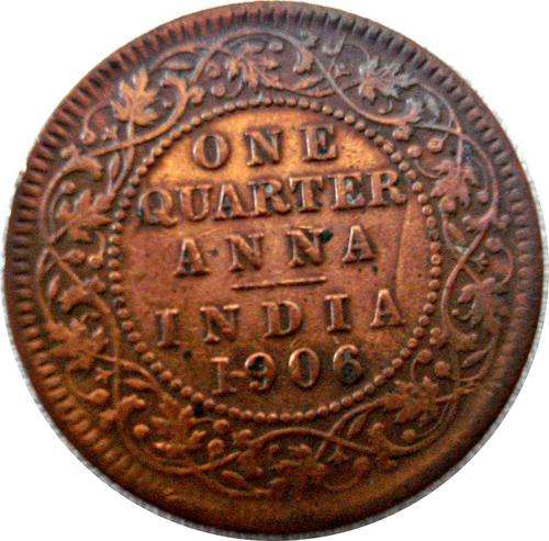 1906  COPPER  ONE QUARTER ANNA  -  INDIA EDWARD V11