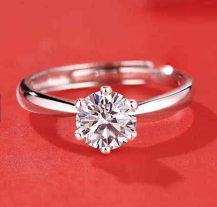 Elegantly enchanting 1carat Moissanite Diamond Solitaire on 925 Sterling Silver adjustable Ring