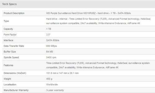 Western Digital (Purple 1TB) WD10PURZ (LIKE NEW)