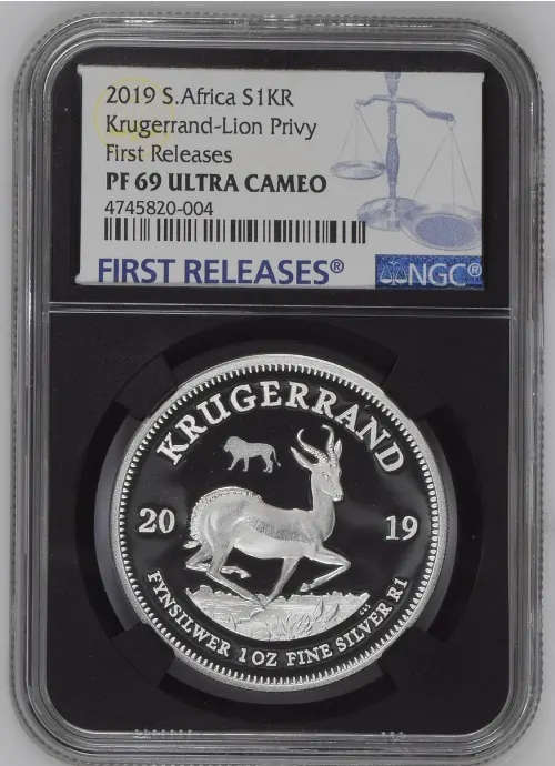 HOT - 2019 Silver Krugerrand with LION PRIVY PF69UC - FIRST RELEASES