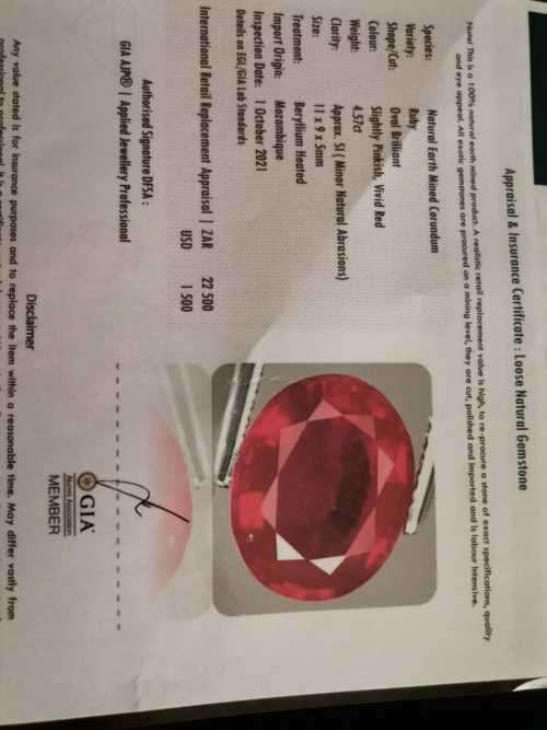 Ruby /certified 4.57ct