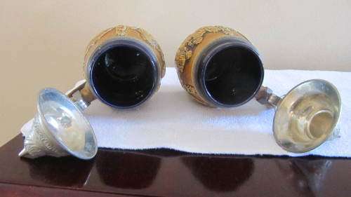 Set of 2 Porcelain German Beer Steins with Lid