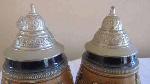 Set of 2 Porcelain German Beer Steins with Lid