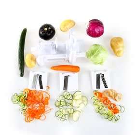 A spiralizer  it's  A kitchen  tool that easily makes noodles out of vegetable.