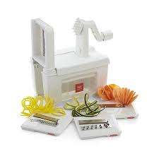 A spiralizer  it's  A kitchen  tool that easily makes noodles out of vegetable.