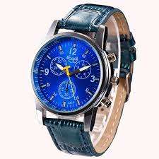 New luxury  fashion faux leather mens blue ray glass quarts analog wristwatch  watches Hot selling