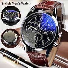 New luxury  fashion faux leather mens blue ray glass quarts analog wristwatch  watches Hot selling