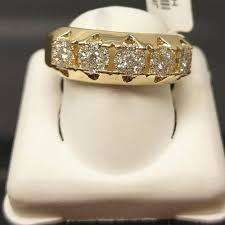 14K Yellow Gold Mens Diamond Band Tennis Pinky Ring Anniversary Gift Engagement Wedding Ring Jewelry