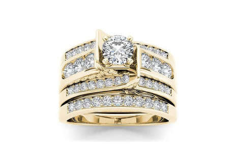 2pcsSet Luxury 18K Gold Round Cut White Sapphire Diamond Ring Set Anniversary Gift Engagement