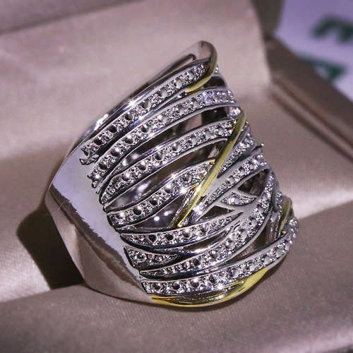 Gold Silver Color Big Band Wing Feather Ring