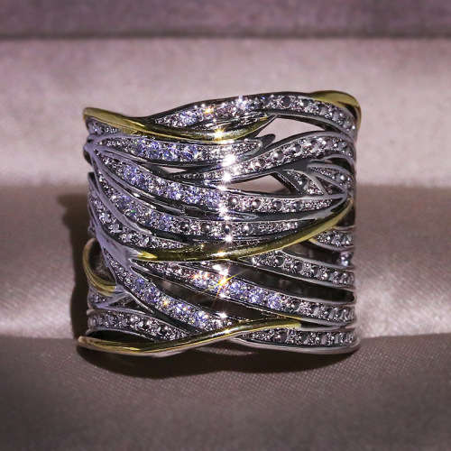 Gold Silver Color Big Band Wing Feather Ring