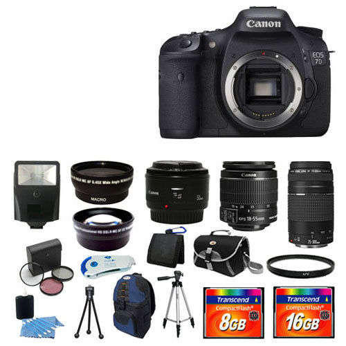 Canon EOS 7D Camera + 5 Lens Kit 18-55 + 55-250 + 50mm 24GB Digital SLR