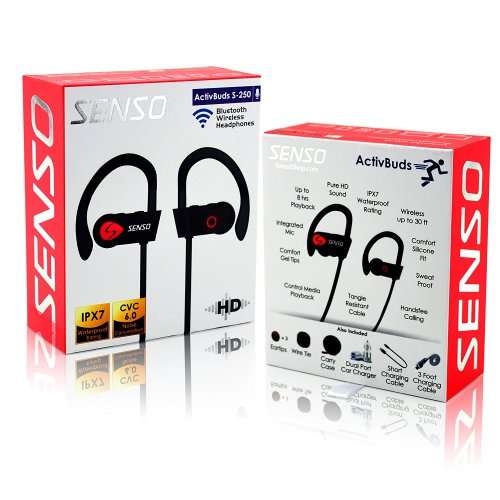 SENSO Bluetooth Headphones, Best Wireless Sports Earphones w/ Mic IPX7 Waterproof HD Stereo
