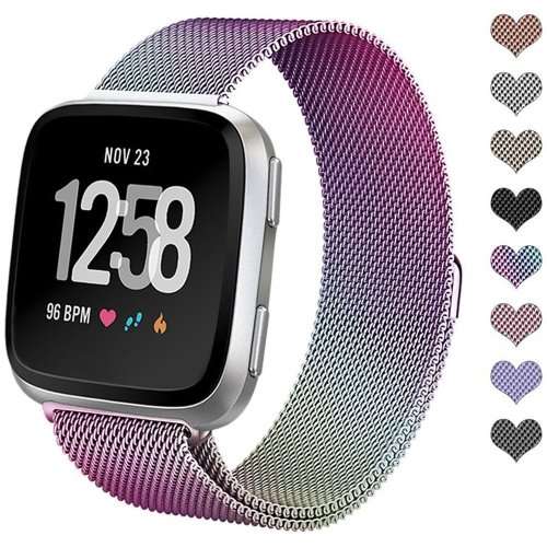 LARGE Strap Band for Fitbit Versa, Milanese Loop Stainless Steel Replacement Bracelet - COLOURFUL