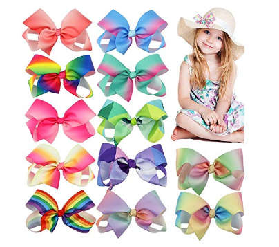 15 Pcs 15cm Grosgrain Ribbon Toddlers Baby Girls Hair Bows Rainbow Bow Hair Accessories Alligator