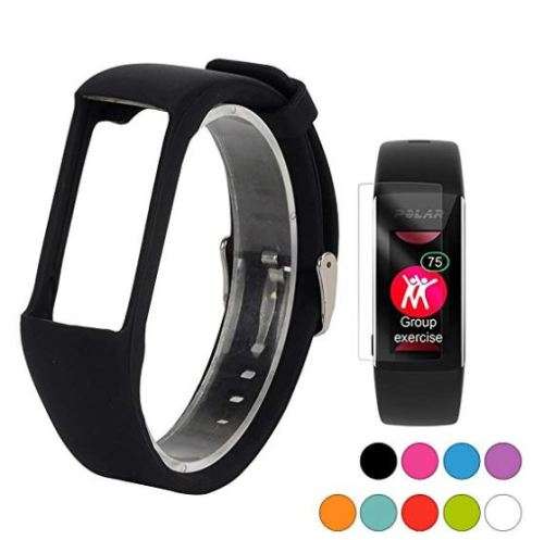 Polar A360/A370 Wristband with Screen Protector Adjustable Band Soft Silicone - BLACK