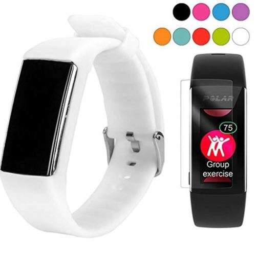 Polar A360/A370 Wristband with Screen Protector Adjustable Band Soft Silicone - WHITE