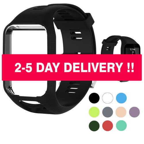 Watch Strap TomTom Runner 2 3/Spark/Spark 3/Golfer 2/Adventurer + Screen Protectors - BLACK