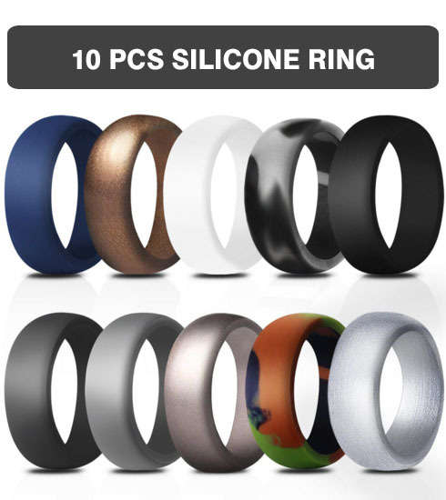 (10Pack) Silicone Wedding Band Rings 100% Eco-Friendly Silicone Size 7-14 8.7mm wide