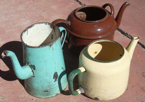 Job lot of enamil tea pots